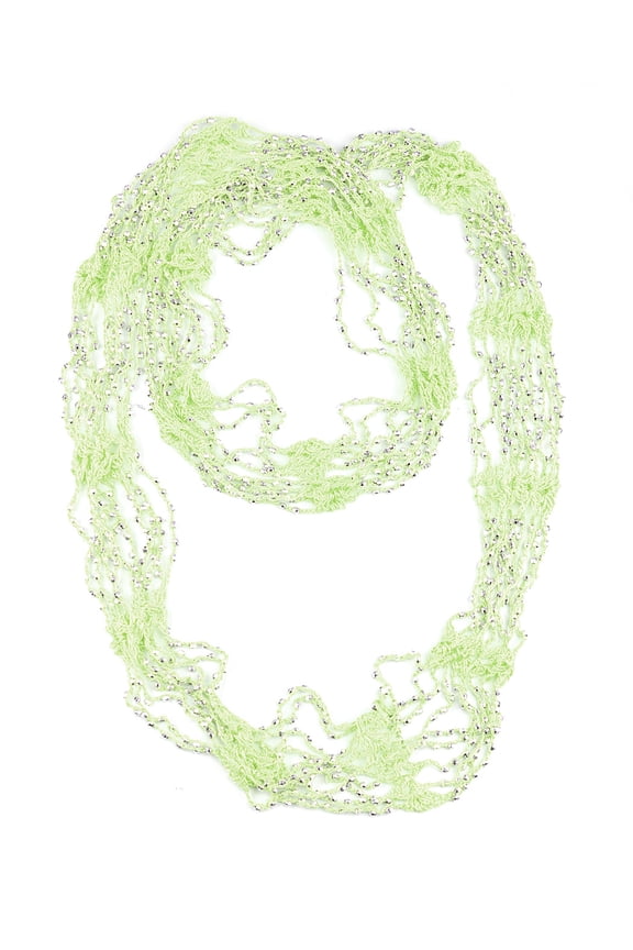 ® Silver-Tone Beaded Skinny Fishnet Infinity Loop Scarf - Lime