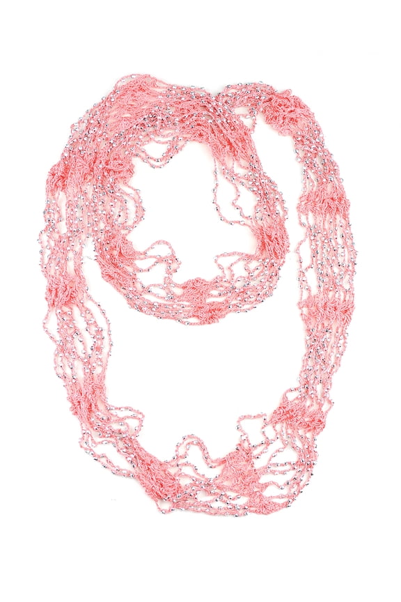 ® Silver-Tone Beaded Skinny Fishnet Infinity Loop Scarf - Pink