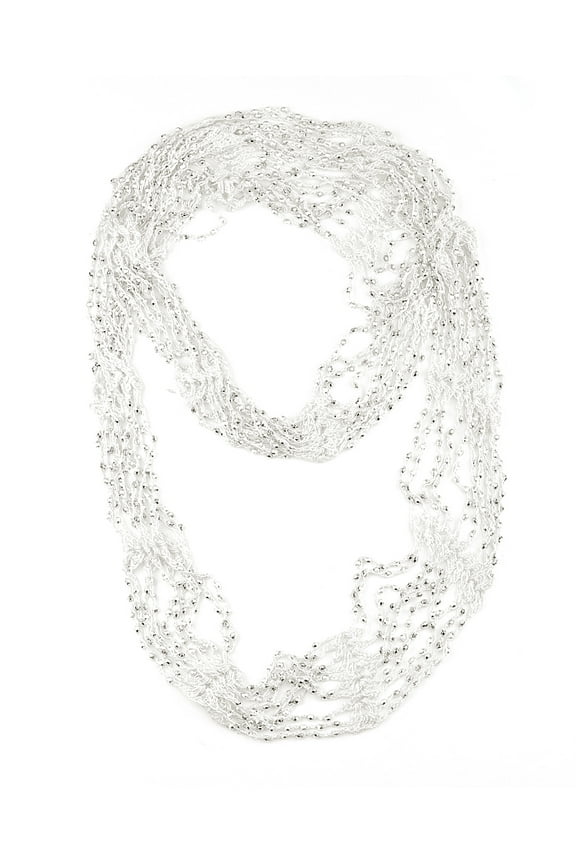 ® Silver-Tone Beaded Skinny Fishnet Infinity Loop Scarf - White