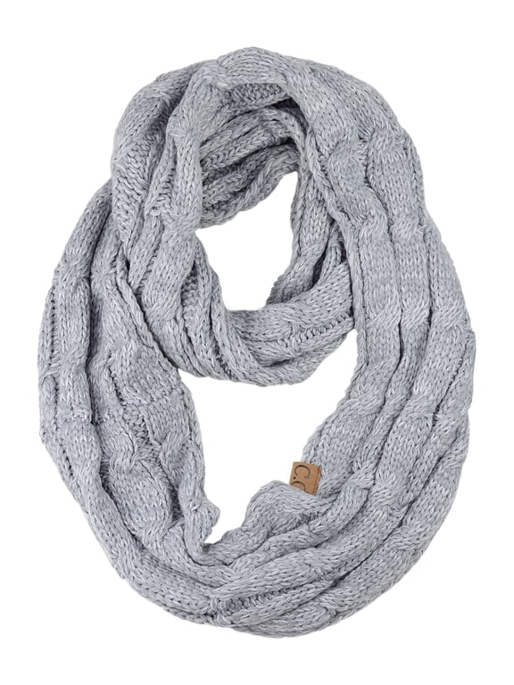 Soft Warm Chunky Cable Knit Infinity Loop Scarf - 2 Tone Gray