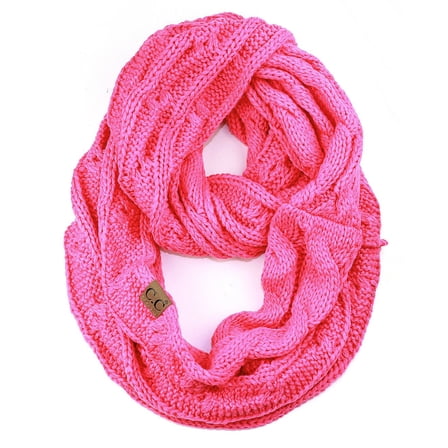 NYFASHION101 Soft Warm Chunky Cable Knit Infinity Loop Scarf - Candy Pink