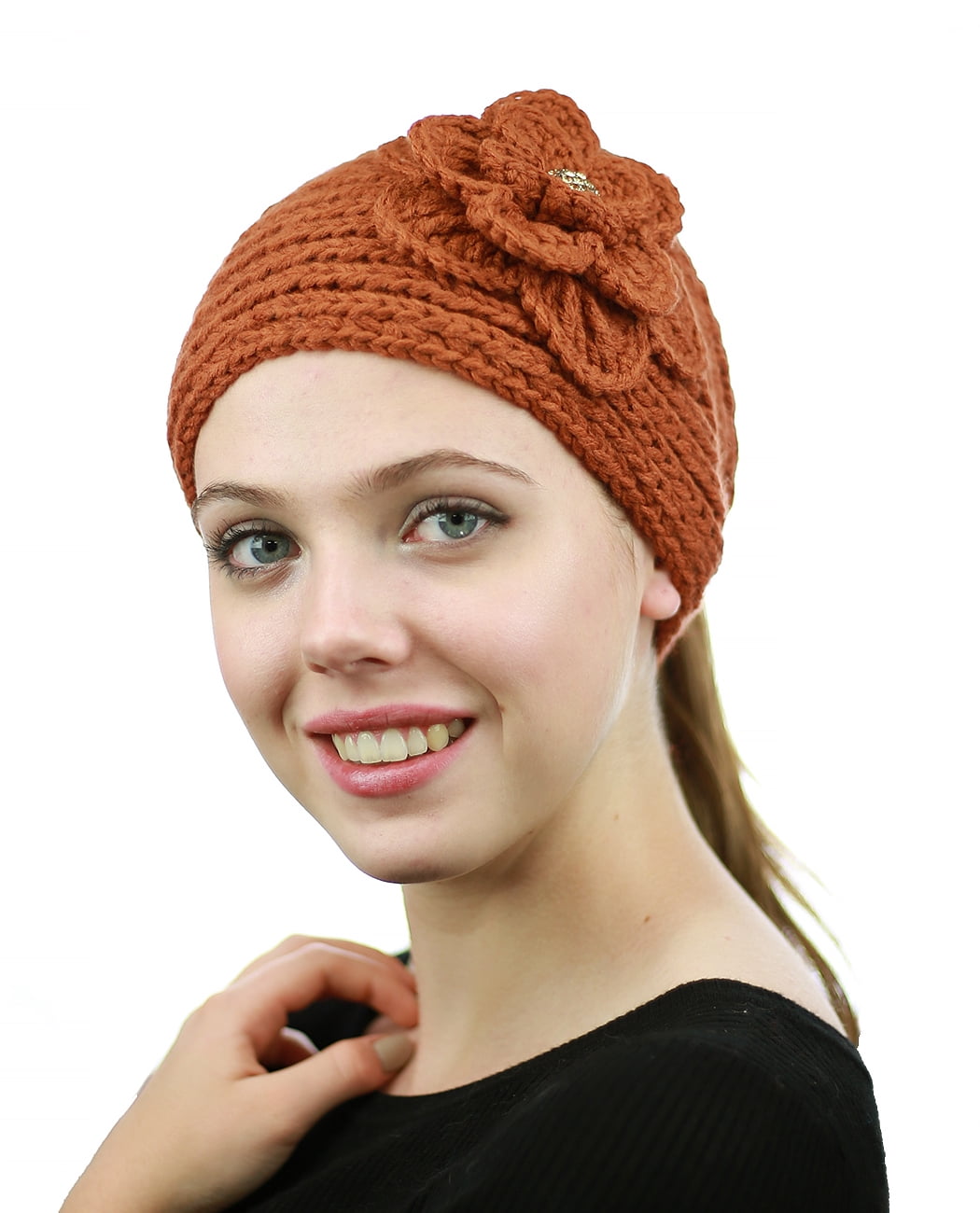 Floral winter knit head wrap Floral Crochet Headband/ Earwarmer. – Himalayan Artwear main image 3