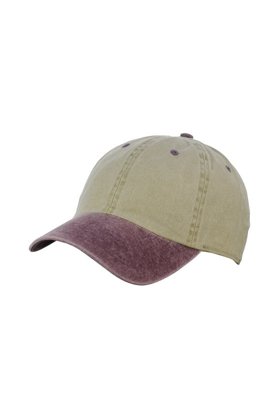 Unisex Adjustable 6-Panel Low-Profile Baseball Cap LOW100- Washed Khaki/Purple