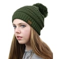 thumbnail image 1 of NYFASHION101 Unisex Multicolor Warm Cable Knit Slouch Pom Pom Beanie Cap - 2 Tone Olive, 1 of 4
