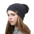 thumbnail image 1 of NYFASHION101 Unisex Multicolor Warm Cable Knit Slouch Pom Pom Beanie Cap - Black/Charcoal Gray, 1 of 4