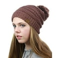 thumbnail image 1 of NYFASHION101 Unisex Multicolor Warm Cable Knit Slouch Pom Pom Beanie Cap - Raspberry/Beige, 1 of 4