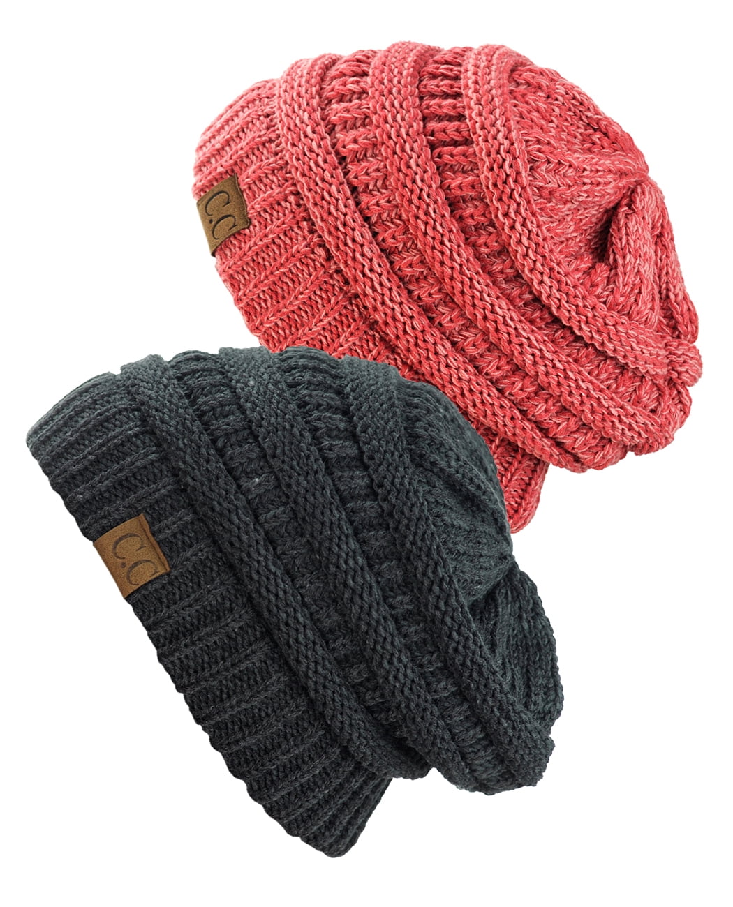 NYFASHION101 Two-Tone Cable Knit Beanie – Blue/Denim Slouchy Warm Winter Hat, Unisex