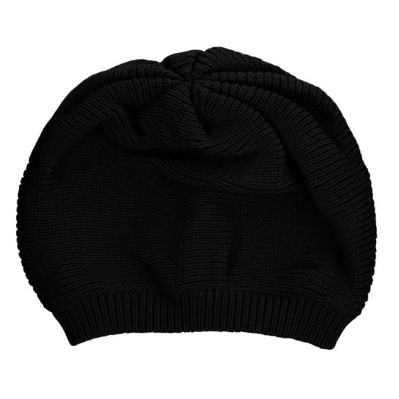 NYFASHION101 Unisex Yarn Crafted Warm Knit Ribbed Baggy Hat Skull Cap Beanie, Black