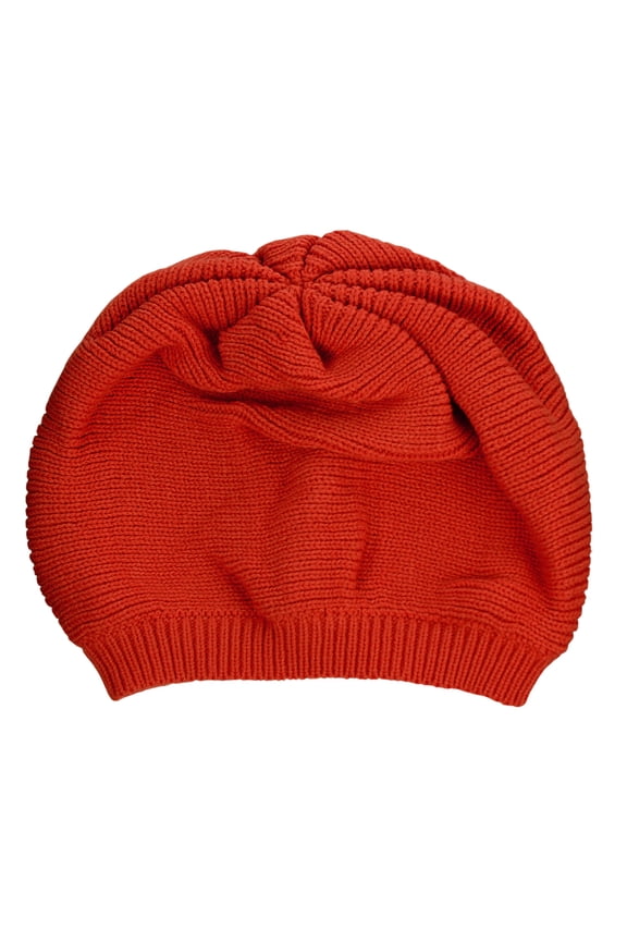 NYFASHION101 Unisex Yarn Crafted Warm Knit Ribbed Baggy Hat Skull Cap Beanie, Rust