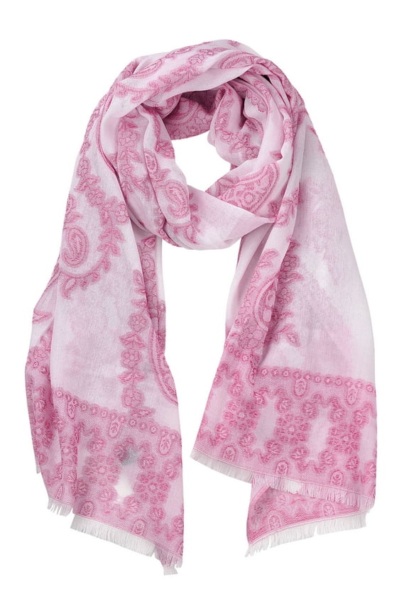 Women's Chiffon Soft Viscose Floral Paisley Pattern Scarf Shawl Wrap, Hot Pink