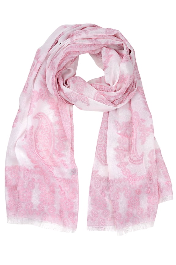 Women's Chiffon Soft Viscose Floral Paisley Pattern Scarf Shawl Wrap, Pink