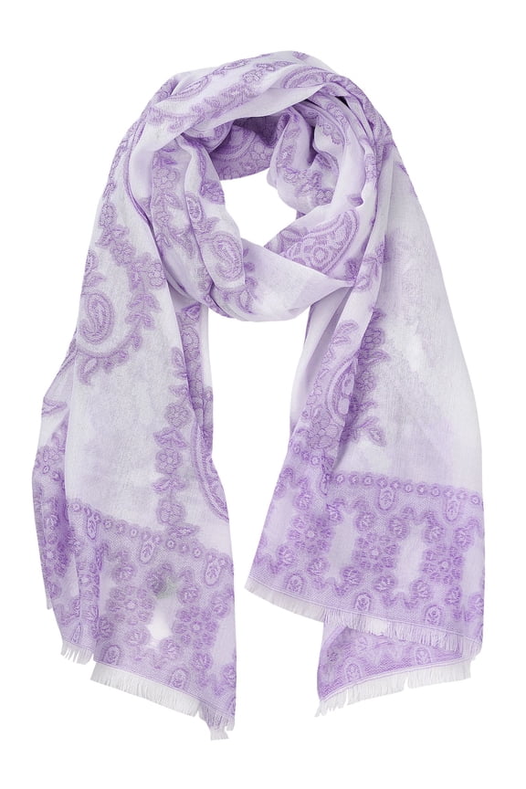 Women's Chiffon Soft Viscose Floral Paisley Pattern Scarf Shawl Wrap, Purple