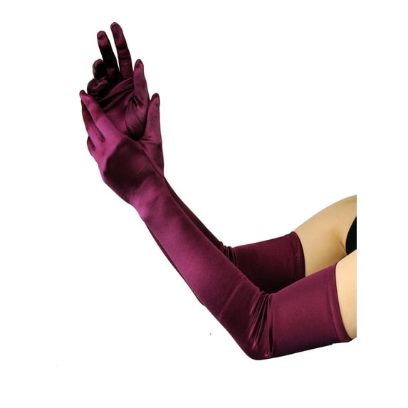 NYFASHION101 Women's Classic Long Opera Length Satin Gloves 16BL, Burgundy