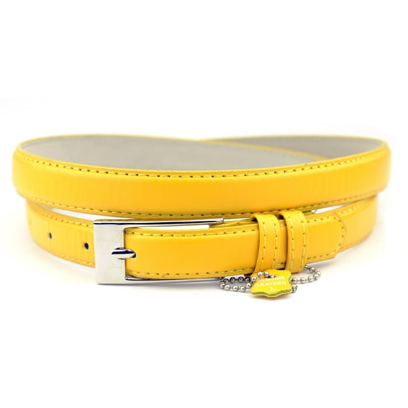 NYFASHION101 Women's Classy Skinny Bonded Leather Casual Belt with Shiny Buckle (L (37"-41"), Yellow)