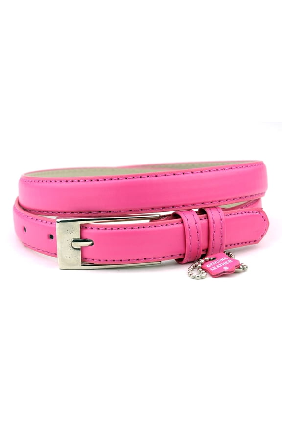 Women's Classy Skinny Bonded Leather Casual Belt with Shiny Buckle (M (34"-38"), Dk Pink)