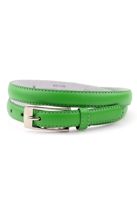 Women's Classy Skinny Bonded Leather Casual Belt with Shiny Buckle (M (34"-38"), Green)