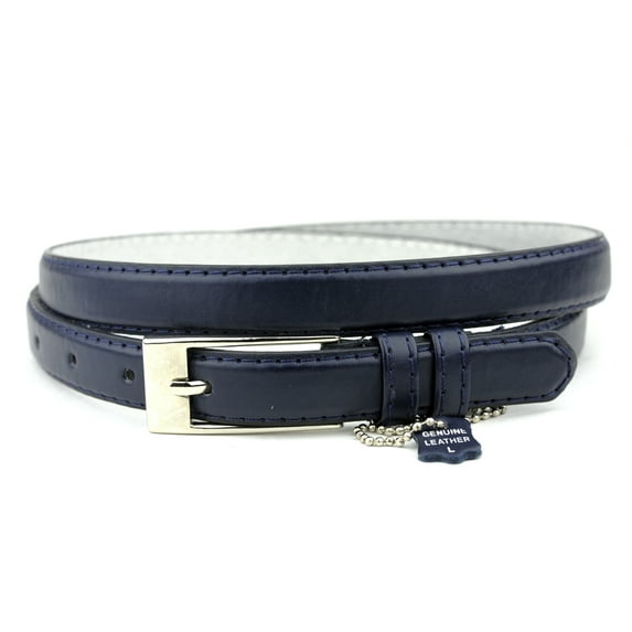 NYFASHION101 Women's Classy Skinny Bonded Leather Casual Belt with Shiny Buckle (XL (42"-46"), Navy)