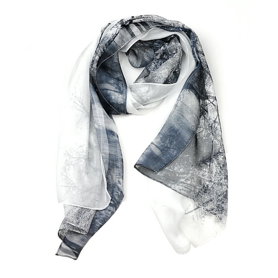 NYFASHION101 Women's Forest and Pond See Through Print Elegant Scarf Shawl Wrap, Black/White