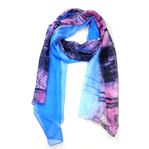 NYFASHION101 Women's Forest and Pond See Through Print Elegant Scarf Shawl Wrap, Blue/Purple