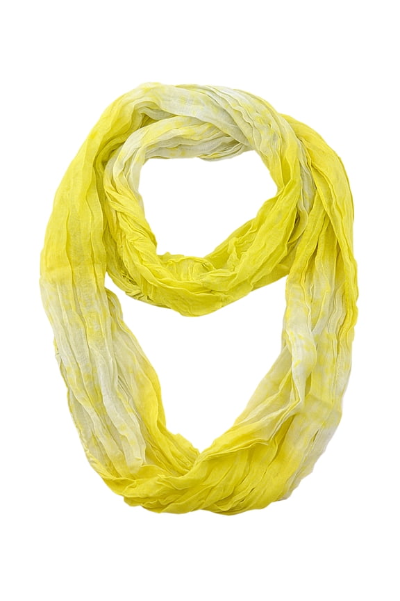 Women's Lightweight Two Tone Crinkle Loop Infinity Scarf, Yellow