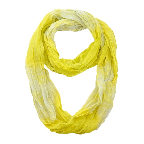 NYFASHION101 Women's Lightweight Two Tone Crinkle Loop Infinity Scarf, Yellow