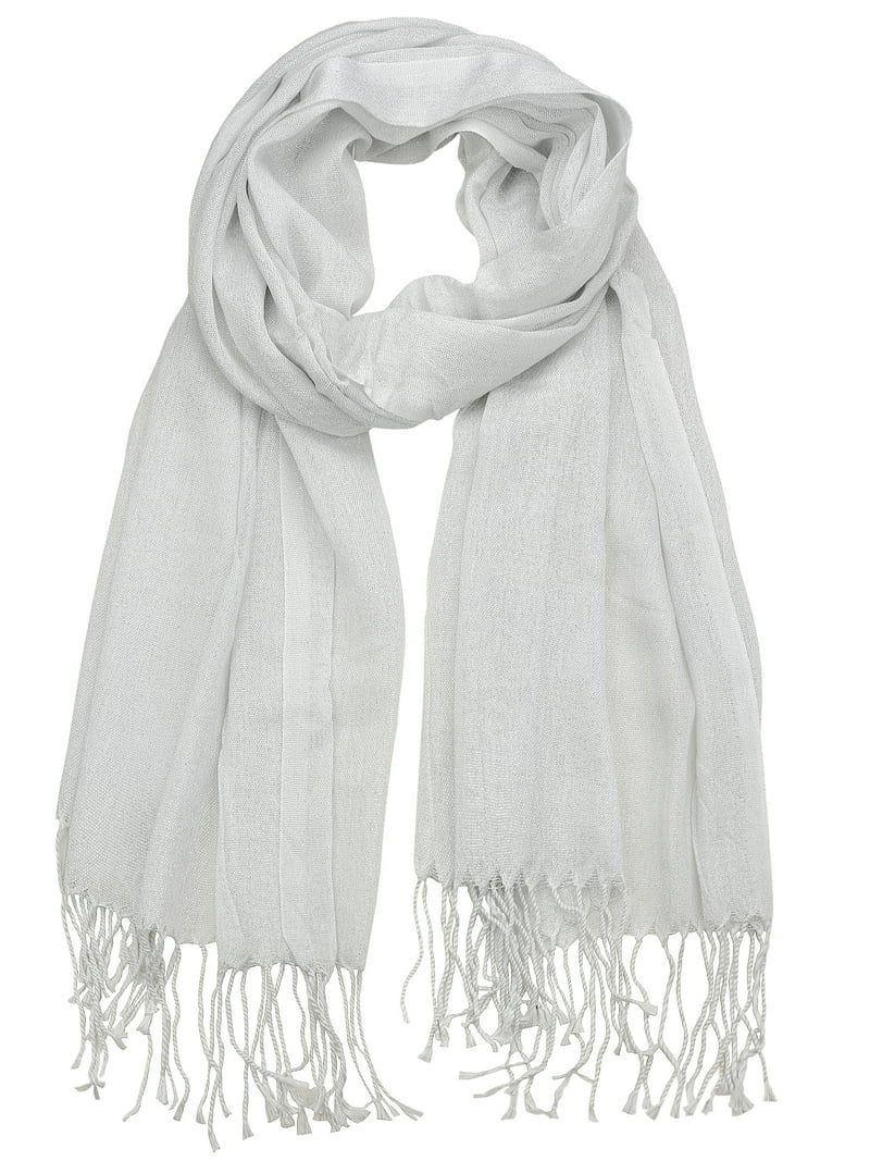 NYFASHION101 Women's Sheer Metallic Braided Tassel Ends Scarf