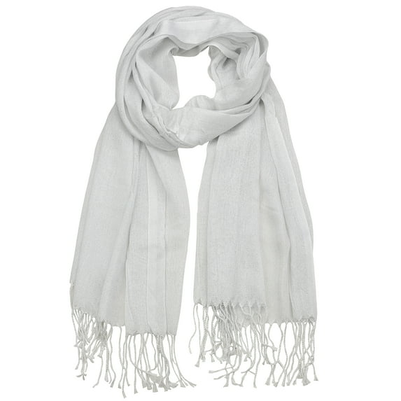 NYFASHION101 Women's Sheer Metallic Braided Tassel Ends Scarf Shawl Wrap, White
