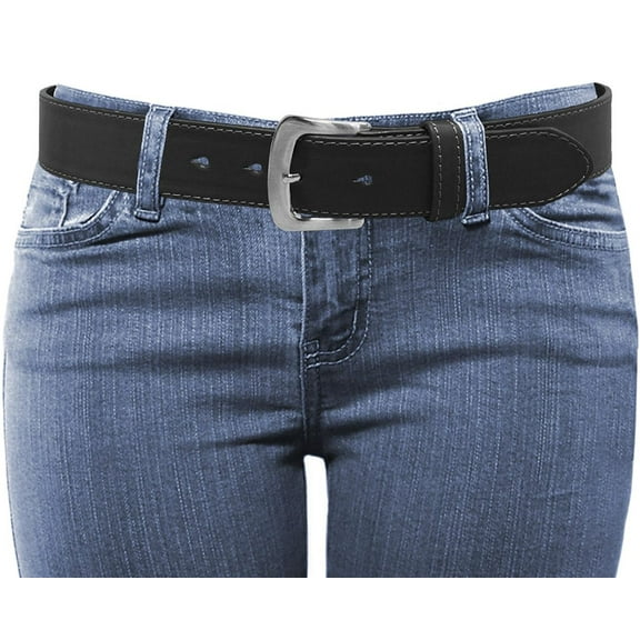 NYFASHION101 Women's Thick Wide Stitched Genuine Leather Belt, Black, L