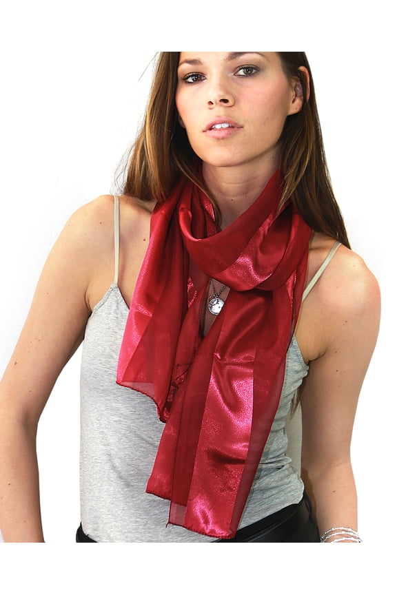 Women's Versatile Satin Striped Sheer Chiffon Scarf Headwear - Burgundy