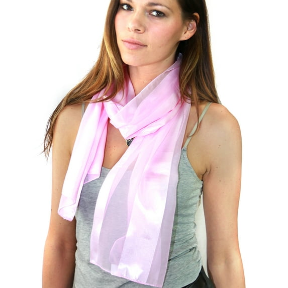 NYFASHION101 Women's Versatile Satin Striped Sheer Chiffon Scarf Headwear - Light Pink