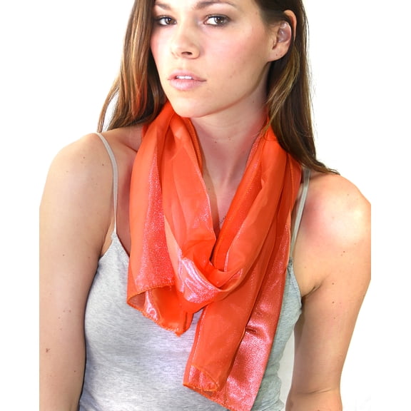 NYFASHION101 Women's Versatile Satin Striped Sheer Chiffon Scarf Headwear - Orange