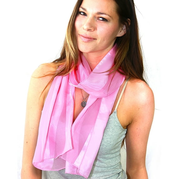 NYFASHION101 Women's Versatile Satin Striped Sheer Chiffon Scarf Headwear - Pink