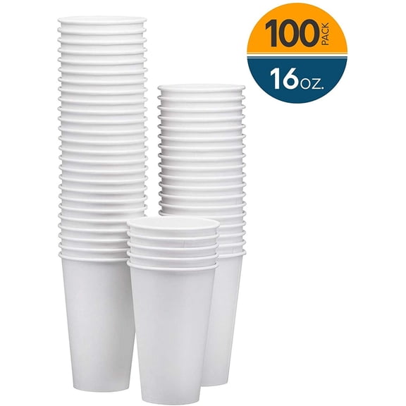 NYHI 100 Pack 16 oz White Paper Disposable Coffee Cups Hot Cold Beverage Drinking Cup for Water Juice Espresso Tea Ideal for Water Coolers Party