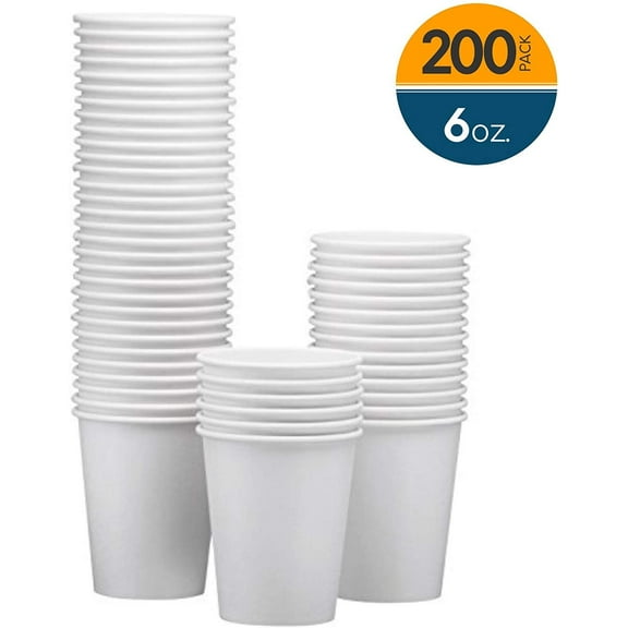 NYHI 200-Pack 6oz White Paper Disposable Cups  Hot/Cold Beverage Drinking Cup for Water, Juice, Coffee or Tea  Ideal for Water Coolers, Party, or Coffee On the Go
