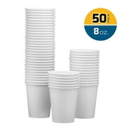 NYHI 50 Pack 8 oz White Paper Disposable Coffee Cups Hot Cold Beverage Drinking Cup for Water Juice Espresso Tea Ideal for Water Coolers Party