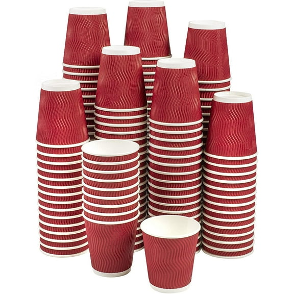 NYHI Set of 150 Ripple Insulated Red Paper Cups CoffeeTea Hot Cups Recyclable 3 Layer Rippled Wall For Better Insulation Perfect for Cappuccino Hot Cocoa or Iced Drinks 8 ounce