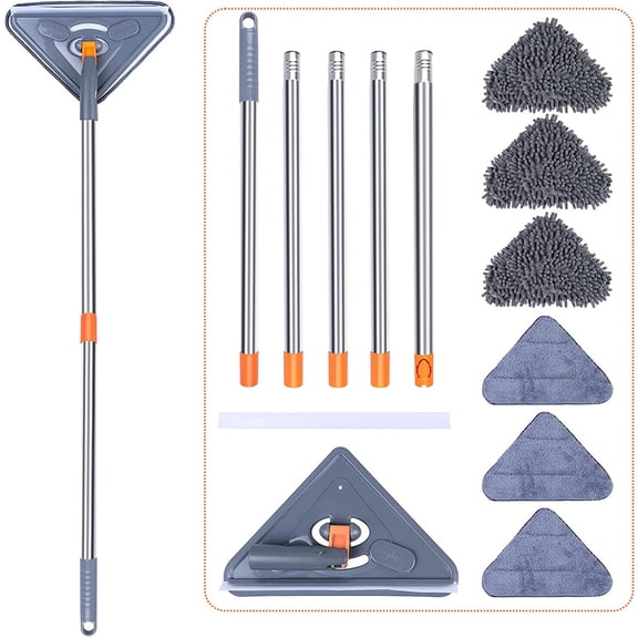 Keyohome Long Handle Wall Mop 360° Rotating Triangular Microfiber Cleaning Mop Adjustable Wet and Dry for Floor Ceiling Windows