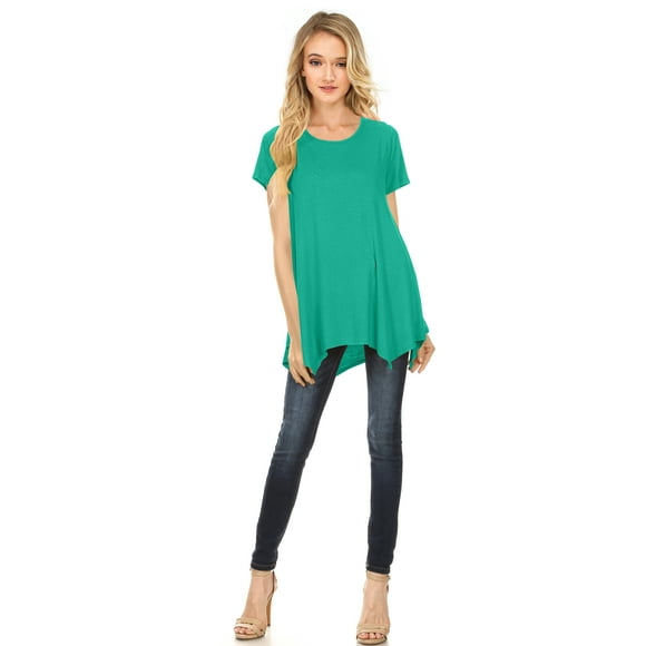 NYL Apparel Womens Short Sleeve Scoop Neck Flowy Tunic Top - Made in USA, Small