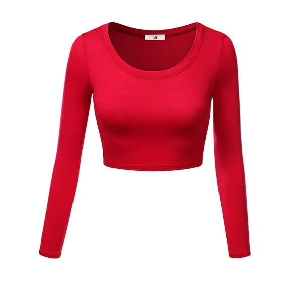 NYL Womens Crop Top Round Neck Basic Long Sleeve Crop Top - Made In USA, XX-Larg
