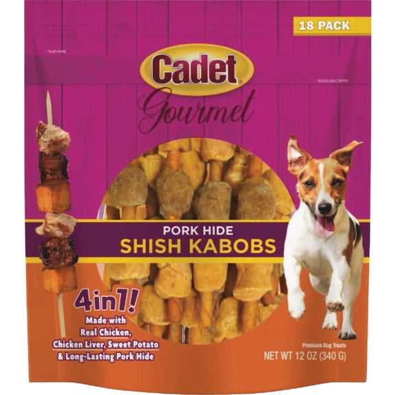 NYLABONE / Cadet Pet Cadet Gourmet Pork Hide Shish Kabobs Dog Treat - Pack of 12