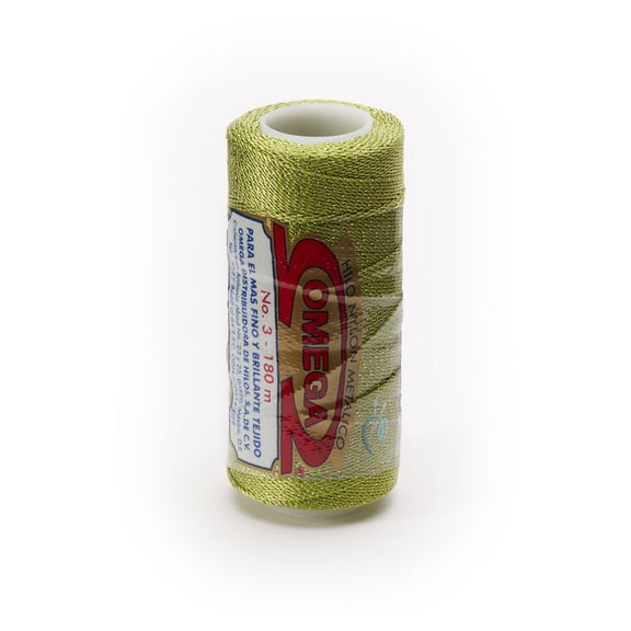 NYLON NO.3 [Metallic] by Omega - Strong 100% Nylon String Cord for Fine Crochet and Crafts - Color: 87 Lime Gold