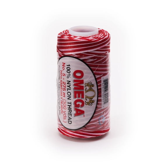 NYLON NO.5 [Variegated] by Omega - Strong 100% Nylon String Cord for Fine Crochet and Crafts - Color: 35 Carnation