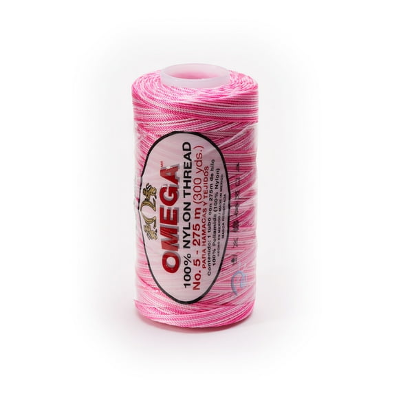 NYLON NO.5 [Variegated] by Omega - Strong 100% Nylon String Cord for Fine Crochet and Crafts - Color: 36 Pink Hues