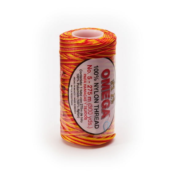NYLON NO.5 [Variegated] by Omega - Strong 100% Nylon String Cord for Fine Crochet and Crafts - Color: 51 Volcano
