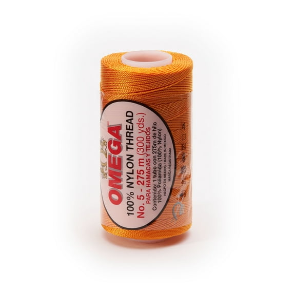 NYLON NO.5 by Omega - Strong 100% Nylon String Cord for Fine Crochet and Crafts - Color: 45 Tangerine