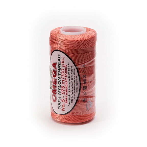 NYLON NO.5 by Omega - Strong 100% Nylon String Cord for Fine Crochet and Crafts - Color: 46 Coral