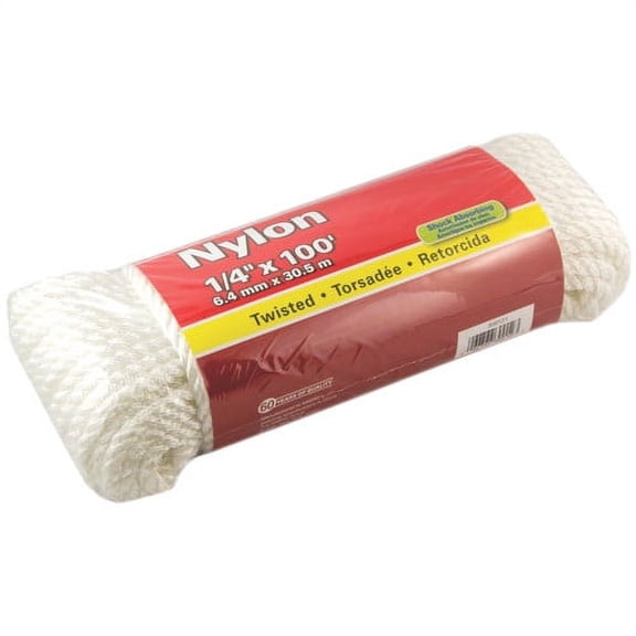 NYLON TWISTED ROPE, WHITE, 1/4 IN. X 100 FT. per 3 Each