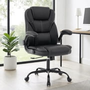 NYOAK 500lbs Office Chair with Wide Seat, Ergonomic Leather Executive Desk Chair with Lumbar Support, Flip-Up Padded Armrests, High Back Swivel Computer Gaming Chair, Black
