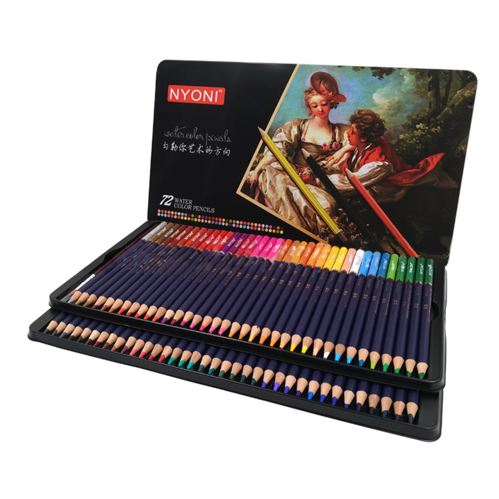 Zenacolor Professional Watercolor Pencils, Set of 72, Metal Box with Brush  - Drawing Set for Coloring, Blending and Layering Books, Adult or Kids