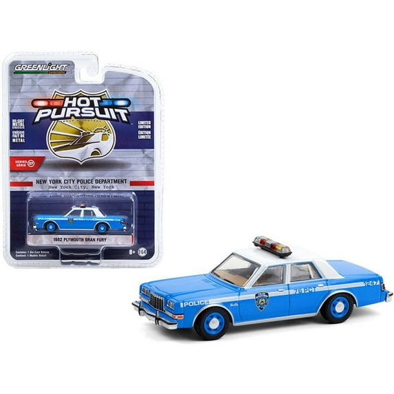 NYPD 1982 Plymouth Gran Fury, Blue - Greenlight 42950B/48 - 1/64 scale Diecast Model Toy Car